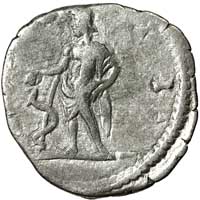 The reverse of a denarius of Clodius Albinus showing Aesculapius feeding a snake