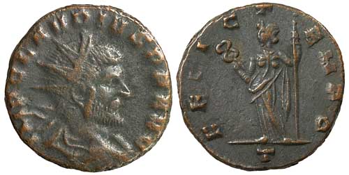 A billon antoninianus of the emperor Claudius II Gothicus with a Felicitas reverse