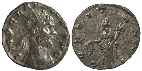 A billon antoninianus of the emperor Claudius II Gothicus with a Laetitia reverse