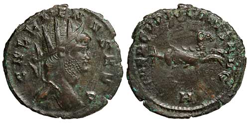 A billon antoninianus of the emperor Gallienus with reverse showing a criocamp