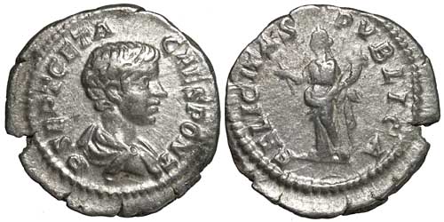 A silver denarius of the emperor Geta with a Felicitas reverse.