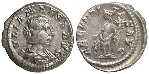A silver denarius of Julia Maesa with a Fecunditas reverse