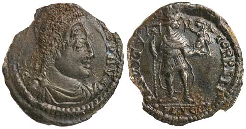  silver siliqua of Valens dug up in Britain, chipped and double struck, with a reverse showing the emperor