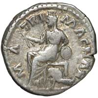 The reverse of a silver denarius of the empress Faustina Junior showing Cybele enthroned.