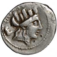 A contemporary fake of a Roman Republican denarius of P Furius Crassipes, showing Cybele's head