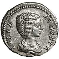 The obverse of a denarius of the young Julia Domna