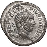 Obverse of a coin of Geta from 211 CE.