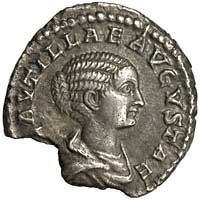 The obverse of a denarius of Plautilla