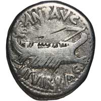 A galley on the obverse of a denarius of Mark Antony.