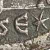 Detail of the reverse of a silvered centenionalis of Constans showing a Greek lunate epsilon.