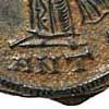 Detail of the reverse of a follis of Licinius I showing the mintmark