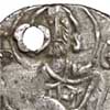 Detail of the reverse of a coin of Manuel I Comnenus showing a nimbate head