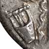 Detail of the obverse of a Roman republican denarius showing a cithara