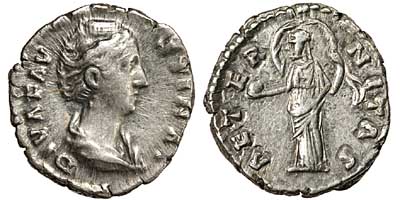 Faustina Sr denarius with an Aeternitas reverse