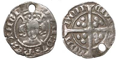 Holed silver penny of Edward III.