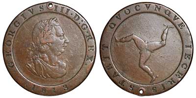 Holed copper halfpenny of George III.