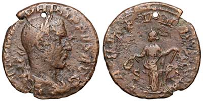 Bronze sestertius of Philip I showing Laetitia
