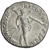 The reverse of a denarius of Trajan showing heroic Mars with spear and trophy