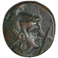 Bronze coin showing Perseus with winged helmet