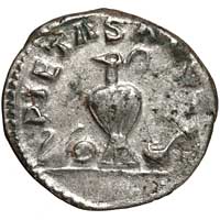 The reverse of an antoninianus of Valerian II showing implements of the priestly colleges.