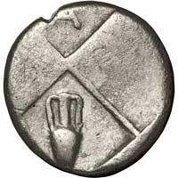 The reverse of a silver hemidrachm of Cherronesos in Thrace, 480-350 BCE.