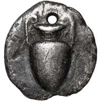 The obverse of a silver triobol of Korkyra, c. 4th century BCE.