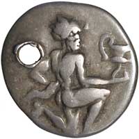 The obverse of a silver trihemiobol of Thasos in Thrace, 411-350 BCE.
