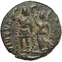 The reverse of a coin of Arcadius showing Virtus Exerciti