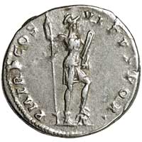 The reverse of a denarius of Trajan showing Virtus
